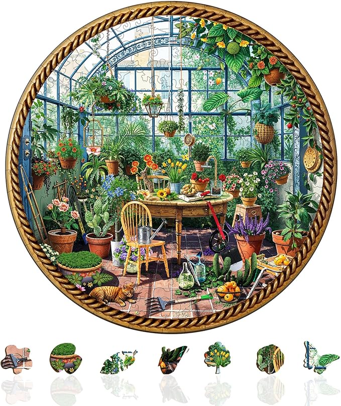 Jigfoxy Wooden Puzzles for Adults, Botanical Garden Wood Puzzles Adult, Unique Animal Shape Wooden Jigsaw Puzzles for Adults, Birthday Gifts for Puzzle Lovers, Family, Friend (M-11.4 * 11.4in-200pcs)