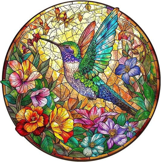 Wooden Puzzle for Adults, Stained Glass Hummingbird Puzzle, Unique Animal Shape Puzzles, Wooden Jigsaw Puzzles for Adults, Thanksgiving for Family Friend (S-8.5 * 8.5in-100psc)
