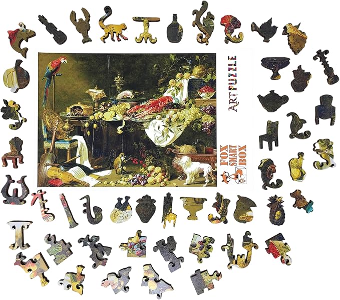 Wooden Puzzle for Adults - Uniquely Shaped Pieces - Made in The USA by FoxSmartBox - 262 Pieces - Banquet Still Life