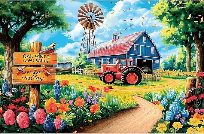 Blueforest 500 Piece Puzzles for Adults - Country Farm Scene with Windmill, Barn & Tractor Jigsaw Puzzles 500 Pieces | 23x15 Inches Challenging Puzzle for Relaxation & Group Activity