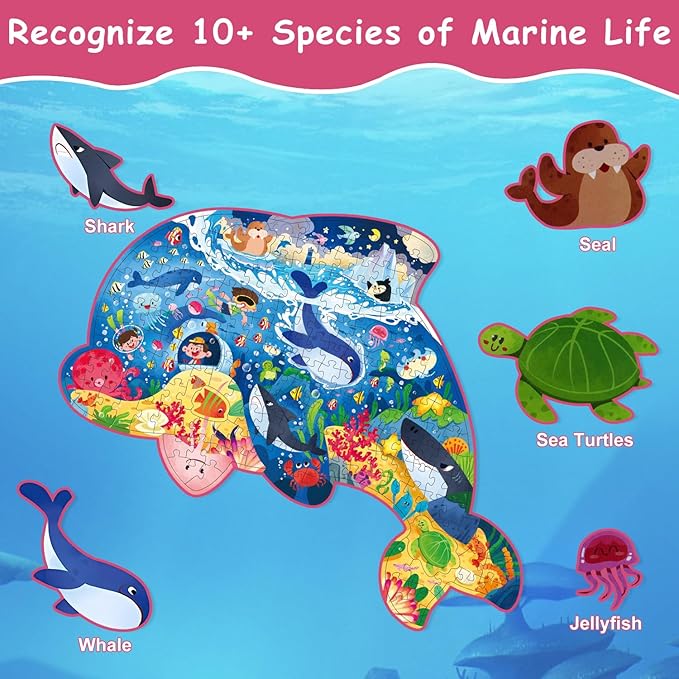 Animal Puzzles for Kids Ages 6-8 200 Piece Dolphin Jigsaw Puzzles Underwater Ocean Floor Puzzle Ages 8-10 Learning Educational Toys Birthday Gift for Boys Girls Ages 10-12
