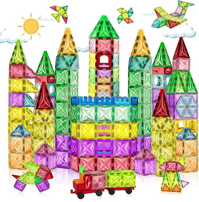 Magnetic Tiles, 130PCS Magnetic Blocks Set with 2 Cars, 4D Diamond Magnet Building Blocks, STEM Preschool Educational Magnet Toys Gift for Kids, Boys and Girls 3 4 5 6 7 8+ Year Old