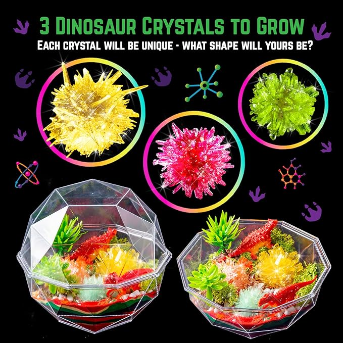 Original Stationery Dinosaur Crystal Growing Kit - Multicolor, 17-Piece, Ages 7 & Up - DIY Science Terrarium Kit with Moss & Dino Figures - Grow Your Own Crystals - Boys Birthday Gifts