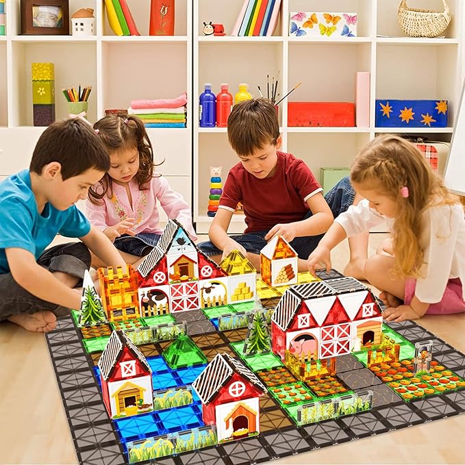 Magnetic Tiles Farm Animal Toys Set for Toddles Kids, Montessori STEM Toys for 3+ Year Old Boys Girls, Magnetic Building Blocks, Construction Sensory Magnets Games Educational Birthday Toys Gifts