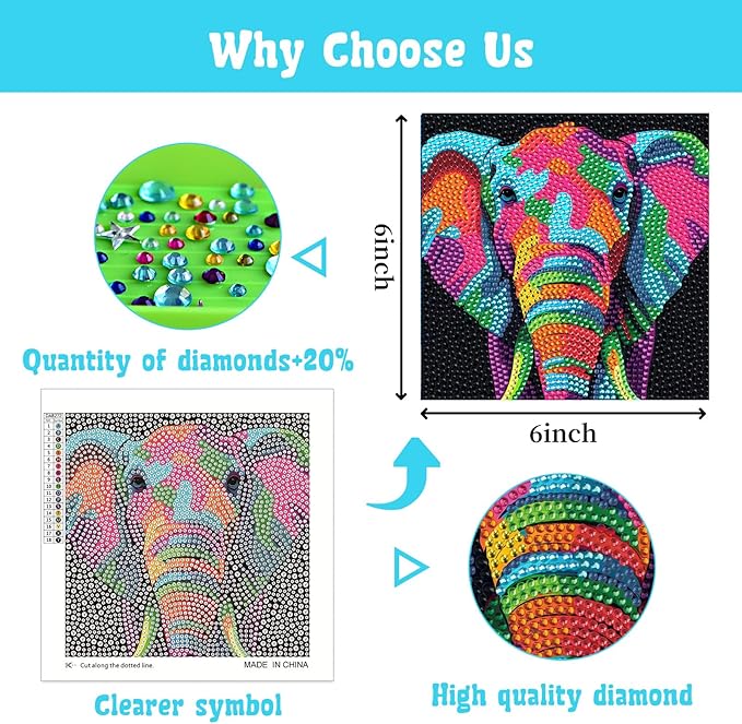 Libfx Diamond Art Kits for Kids 4 PCS Diamond Art for Girls Boys Beginners Arts and Crafts for Kids Ages 8-12 (Elephant Dolphin dog-09)