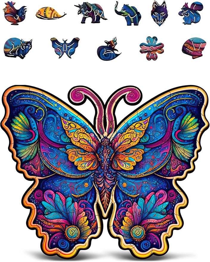 CRAFTHUB Animal Wooden Puzzles for Adults – A3 Butterfly with 121 Pieces Wood Puzzles – Jigsaw Puzzles with Unique Animal Shapes – 9.8" x 16"