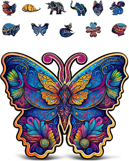 CRAFTHUB Animal Wooden Puzzles for Adults – A3 Butterfly with 121 Pieces Wood Puzzles – Jigsaw Puzzles with Unique Animal Shapes – 9.8" x 16"