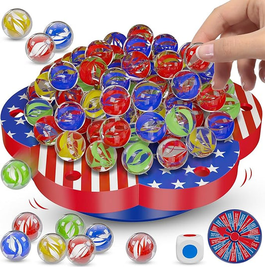 Wobble Balance Marble Game for Kids – 80 Colorful Marbles, Dice, Chessboard, Turntable,Challenge Cards, Fun Family Board Game for Parties, Gifts for Kids Ages 6-12+