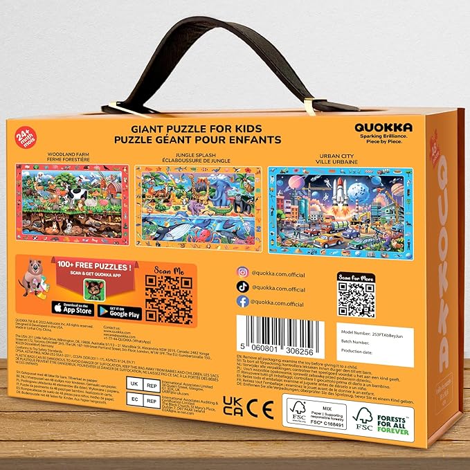 QUOKKA Floor Puzzles for Kids Ages 4-8 – 2x3 FT Giant Search and Find Educational Jigsaw – 48 Large Pieces – Above and Beyond Observational Scene – Montessori Toy with Gift Box – Fun Learning Activity