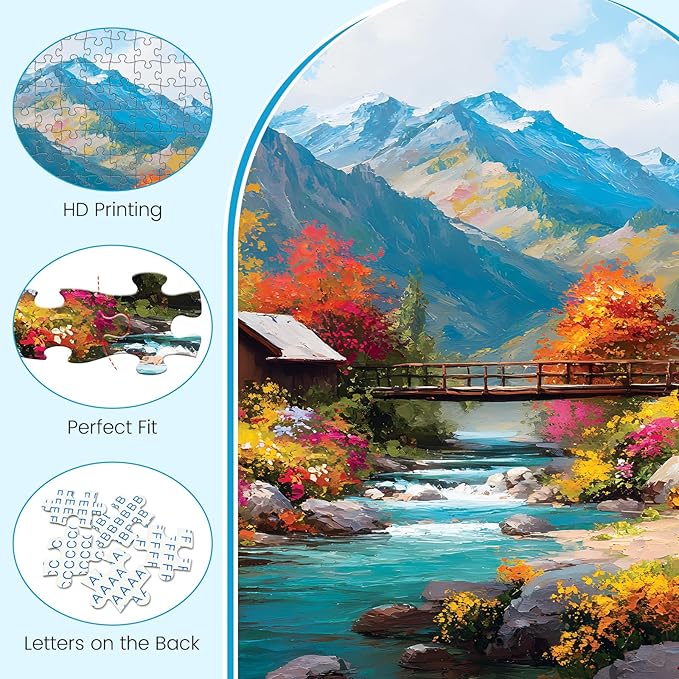 500 Piece Puzzles for Adults, Autumn Wooden Houses 500 Piece Puzzle, Beautiful Mountain Landscape Jigsaw Puzzle, Perfect for Family Game Night, Wall Decor, Gift for Adults, Kids, Seniors, 20.5 x 15 in
