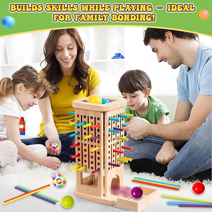 Montessori Wooden Board Games for Kids 3-8 Years: 40 Colorful Wooden Sticks 12-Sided Dice Game Math Educational Toys, Fine Motor Skills Toys for 5 Year Old, Family Games for Kids and Adults