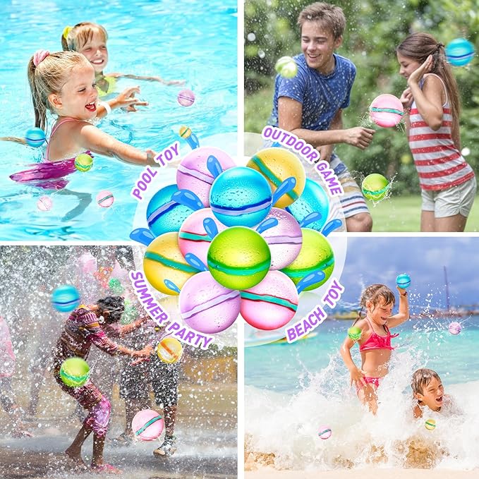 【12 Pack】Magnetic Reusable Water Balloons Fast Refillable for Kids Outdoor Activities, latex-free Kids Pool Beach Bath Toys, Self-Sealing Water Bomb Quick Fill for Summer Games (12)