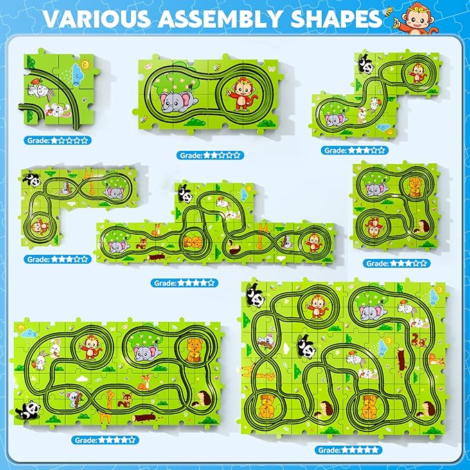 48 PCS Puzzle Race Track Car Set Toys for Kids Boys, Puzzle Tracks Car for Boys Ages 3-5 4-6, Toddler Toys Gifts for 3 4 5 Year Old Kids, Ideal 3 4 5 6 Year Old Birthday Gifts