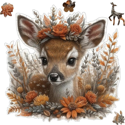 Ruikiyart Wooden Puzzles for Adults, 5MM 200 Pieces Cute Deer Wooden Jigsaw Puzzles, Animal Puzzle Unique Shape Pieces Gift for Kids and Adults on Birthday, Thanksgiving, Christmas (11.1"x11.2")