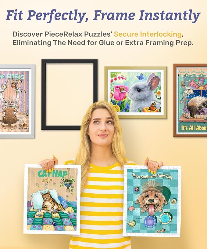 PieceRelax Plastic Jigsaw Puzzles for Adults 1000 Pieces - Image World - Kitten Picnic Most Satisfying Table Games and Gifts No Puzzle Mat Required [H3564]