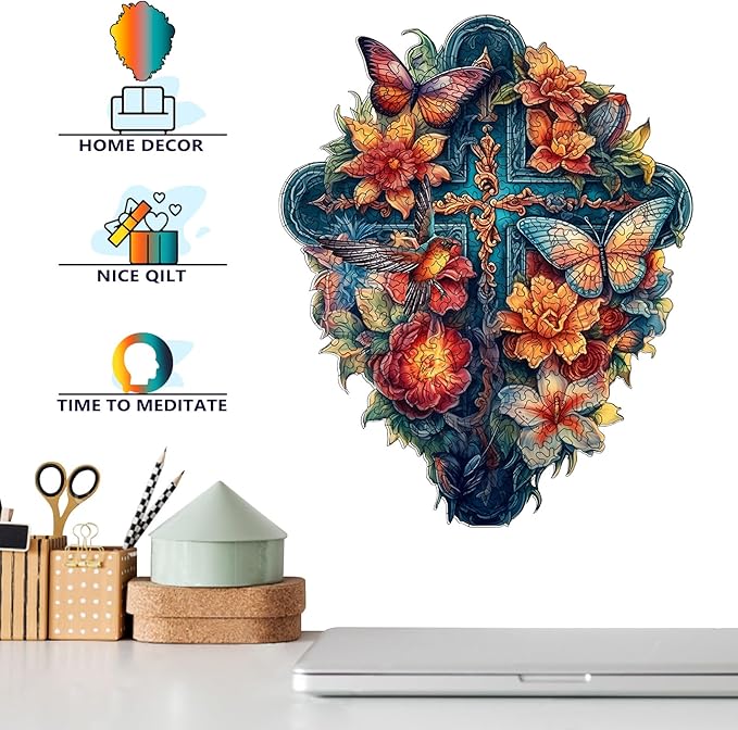 Wooden Puzzles for Adults, Unique Puzzles for Adults, Irregular Animal Shaped Wooden Jigsaw Puzzles, Creative Birthday Gift,11.8 x 9.1 inch, Butterfly Cross