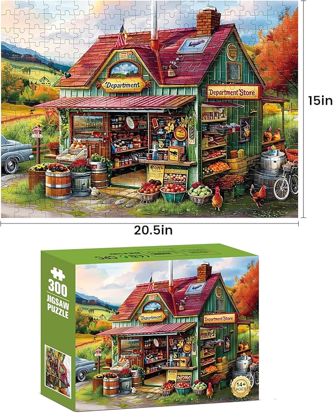 300 Piece Jigsaw Puzzle for Adults Large Piece Shop Puzzle Recycled Cardboard Paper Puzzles Coolest Difficult Puzzles for Kids Adults Elderly Perfect for Family Games 20.5 * 15IN