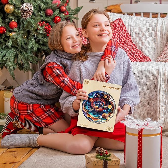 Wooden Puzzles for Adults, Unique Animal Shaped Universe Adult Puzzle, 3D Vision Wooden Jigsaw Puzzles Adult, Challenging Creative Gifts Family Games 8.4 * 8.4in 100pcs