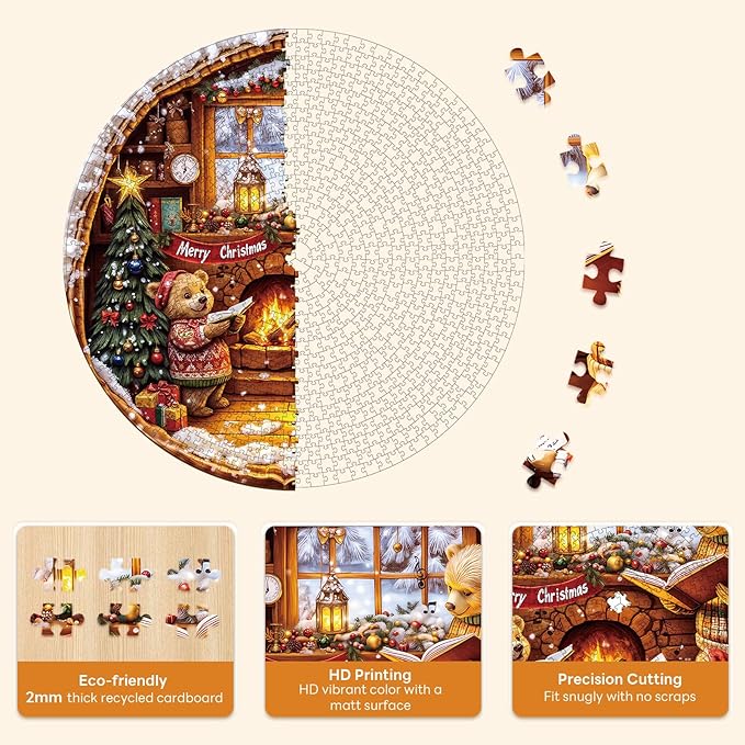 Masseruon 1000 Piece Puzzle for Adults, 26.6 * 26.6in Bear Family Puzzle for Adults, 1000 Pieces Flat Puzzles with 3D Visual Effect When Completed, Adult Puzzles Games