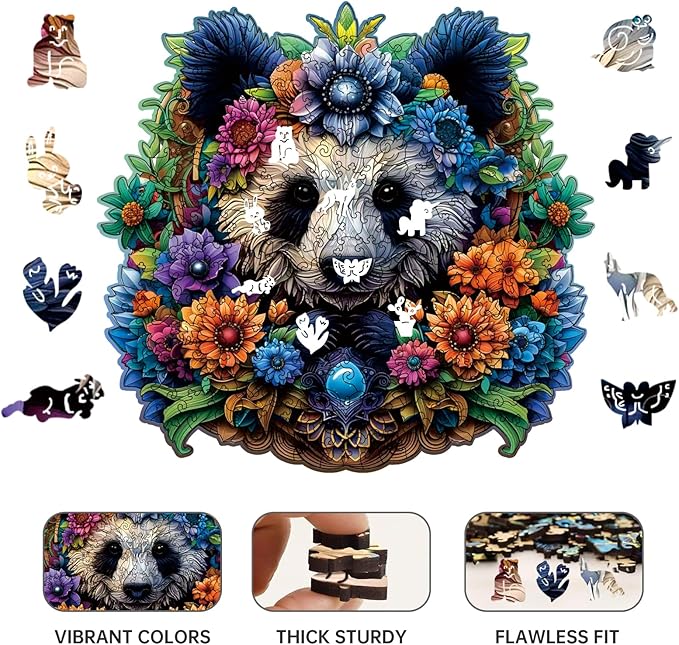 Wooden Puzzles for Adults,Panda Design Jigsaw Puzzles 300 Piece,Thanksgiving Birthday Gifts Family Game,Unique Shape Puzzle Challenge 14.9 x 14.9 Inch