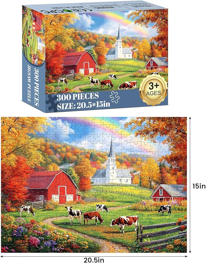 300 Piece Puzzles Jigsaw Puzzles 300 Pieces for Adults Farm Cow Puzzles for Kids Ages 8-10 Adult Puzzle Challenge Game Gift Toy for Puzzle Enthusiasts Home Decor Gift Toy 20.5x15IN