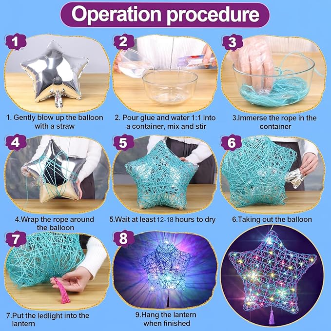 Beilunt Art and Crafts for Kids Ages 6-8, 3D String Art Kits for Girls Christmas Birthday Gifts, Crafts for Girls 8-12, Make Lantern with 20 Colored LED Bulbs for Girls 6 7 8 9 10 11 12 Year Old
