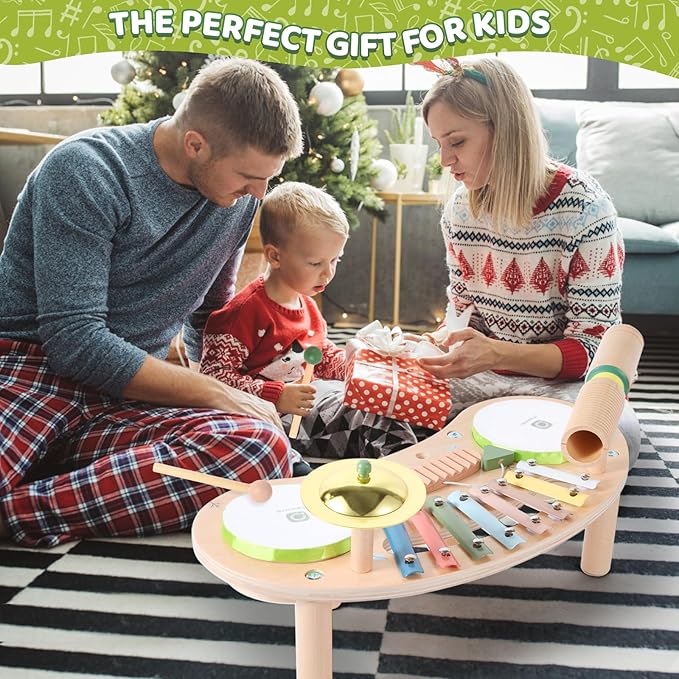 Asweets 7 in 1 Kids Drum Set for Toddlers Wooden Xylophone Musical Instruments Kit Play Set for Toddler Baby Drum Set Montessori Toys Sensory Toys Birthday Gifts for Girls Boys (Moon)