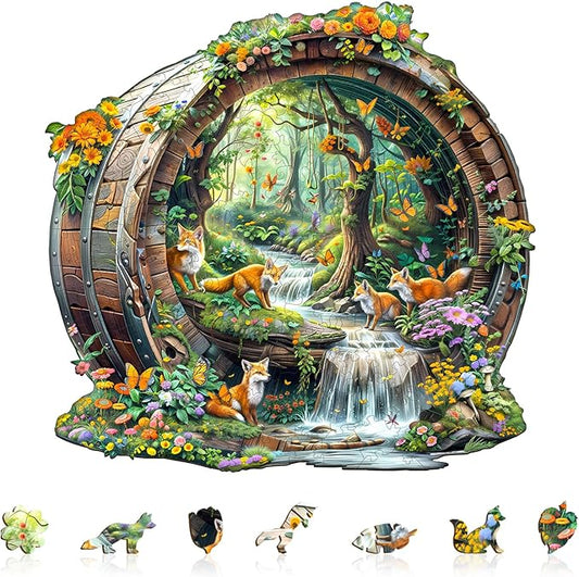 Wooden Puzzles for Adults, Fox Wooden Jigsaw Puzzle for Adults, 255 Piece Unique Animal Shape Wood Puzzles Adult, Birthday Party Gifts for Friends & Family Leisure Time Game Home Decor (L-13.4*12.8in)