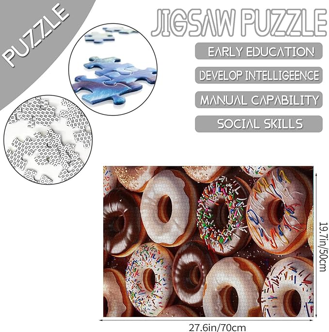 Tucocoo 1000 Piece Jigsaw Puzzles for Adults Donut Sweets Painting Puzzle Vanilla Sweets Art 27 x 20 inch 1000 Pieces Puzzles for Challenging Family Activity Game Colorful DIY Puzzle Wall Decor Gifts