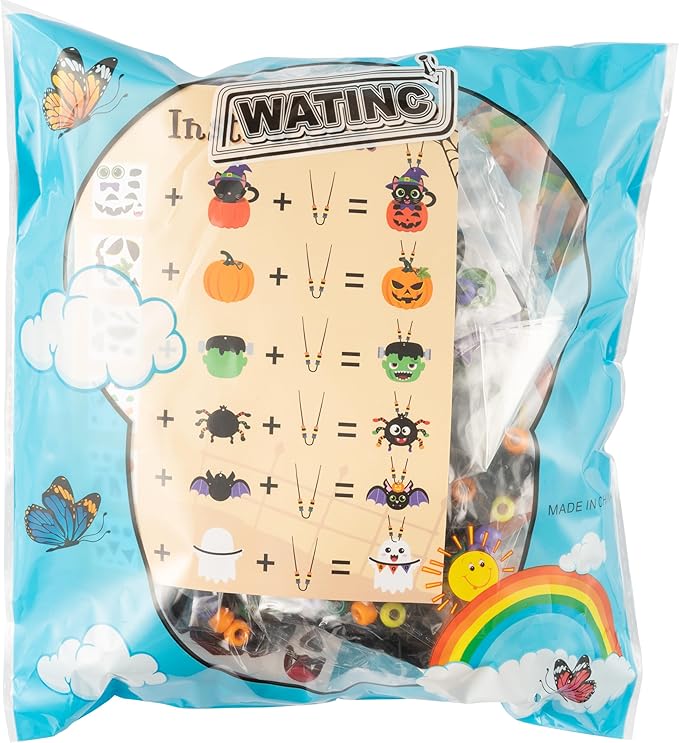 WATINC Necklace Crafts Kits - 313Pcs EVA Foam Make Your Own Cute Handmade Necklaces Artwork Project for Kids Adult, 24 Set DIY Activity Game Party Favors Gift for Home Classroom Decor (Halloween)