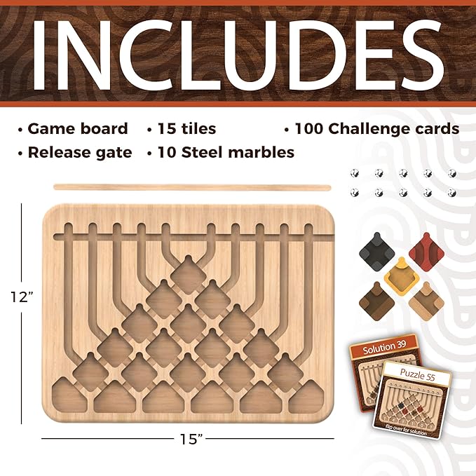 MindWare Marble Circuit Deluxe Brain Teaser Puzzles – Logic Game for 1 Player – Great Gift for Kids & Adults – Premium Marble Maze Game with 100 Brain Puzzles – Ages 8+