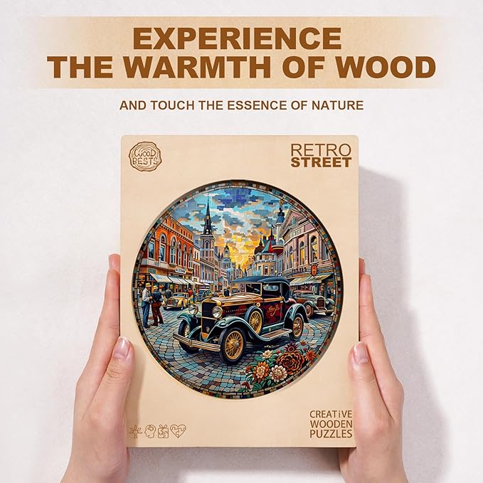 Jigfoxy Wooden Puzzle for Adults, Retro Cars Jigsaw Puzzles for Adult, Unique Animal Shape Wood Cut Puzzles, Christmas Thanksgiving Gifts for Friends Family (S-8.5 * 8.5in-100pcs)