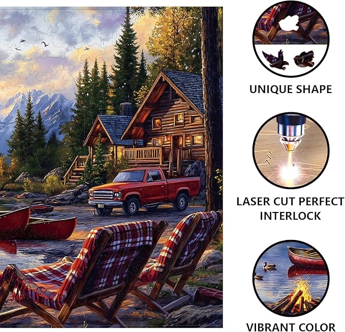 GLOBLELAND 300Pcs Canoe Lake View Wooden Jigsaw Puzzles for Adult Lake Sunset Colorful Unique Animal Shaped Jigsaw Puzzles for Holidays Birthday Gifts