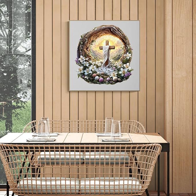 KAAYEE Wooden Puzzles for Adults, Holy Light Cross Wooden Jigsaw Puzzle 440 PCS Unique Shape Wood Puzzle Adult, 3D Effect Flat Puzzle Birthday Family Game (XL-17.3 * 17in)