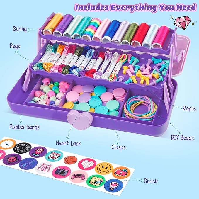 Hewaurorion Friendship Bracelet Making Kit Toys, Arts and Crafts String Maker Tool for Kids Ages 8-12, Bracelet DIY Christmas Birthday Present Gifts for Teen Girls (Purple)