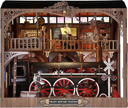 Book Nook Kit, Book Nook Kits for Adults and Teens, DIY Miniature Dollhouse Kit 3D Wooden Puzzle Booknook Bookend with LED Light