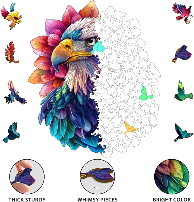 Wooden Puzzles for Adults-Magical Eagle Jigsaw Puzzles, 200 Pieces, 9.5x11.4 Inch,Unique Shape Adult Puzzles,Irregular Wood Puzzles Family Game Gift for Adults and Kids
