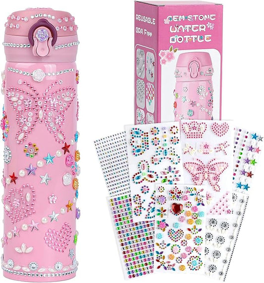 Gifts for Girls, Decorate Your Own Water Bottle for Girls with Gem Stickers, Girls Fun DIY Arts and Crafts Kit for Children Ages 4-6-8-12, Birthday Gifts for Teen Graduation Back to School Gift Ideas