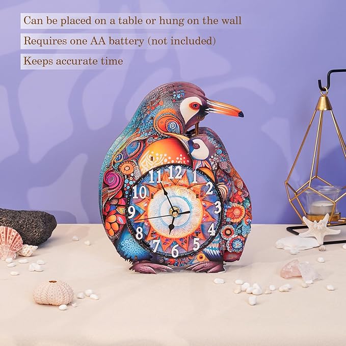 3D Puzzles for Adults Clock-Penguin Family Design Model Kit-Mechanical DIY Pendulum Clock with Arabic Numerals-Desk Home Office Decor Personalized Gift for DIY Lovers