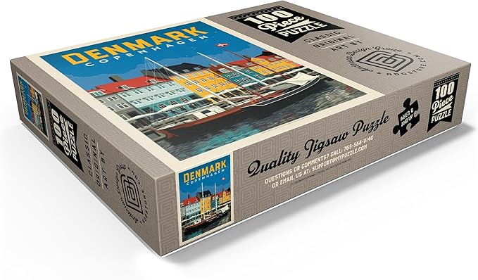MyPuzzle Denmark: Copenhagen, Vintage Poster - Premium 100 Piece Jigsaw Puzzle for Adults