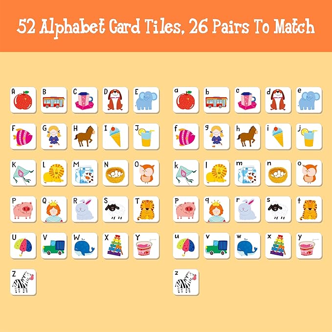 52 PCS Alphabet Memory Game, 26 Pairs Uppercase & Lowercase Letters Matching Game, Educational Early Learning Toy for Toddlers, Kindergarten, Kids 3+