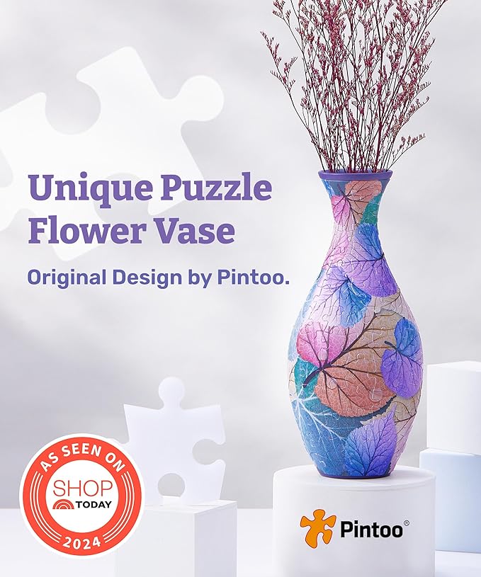 Pintoo 3D Puzzle Vase Unique Flower Vase Made by 160 Curved Plastic Puzzle Pieces House Warming Gift for Flower Arrangements and Home Decoration - [S1034] (Classic, Colorful Leaves)
