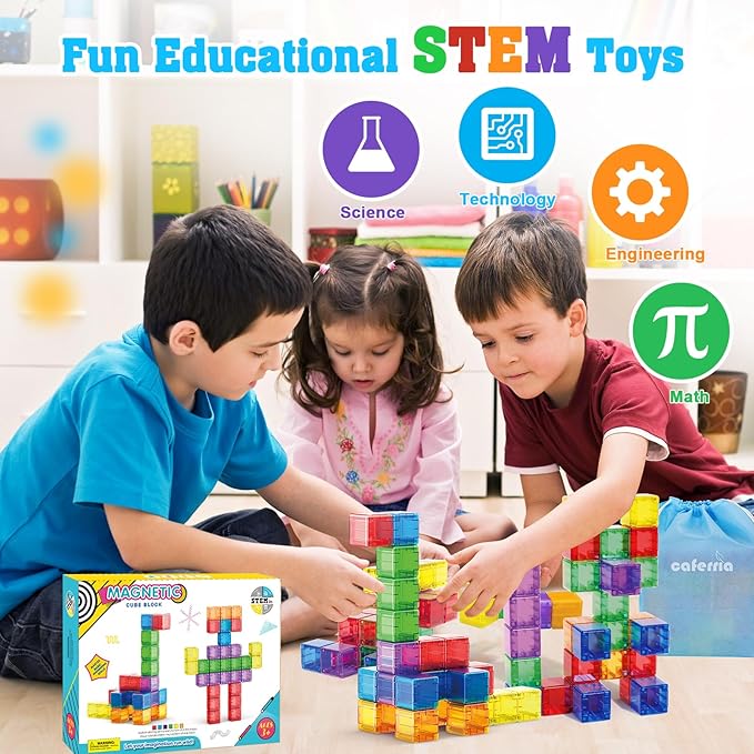 1.4 inch Magnetic Blocks Toddler Toys, 30pcs Translucent Building Blocks Building Toy for Ages 2-4 5-7, Preschool STEM Magnet Sensory Montessori Toys for 2 3 4 5 6 Year Old Boys Girls