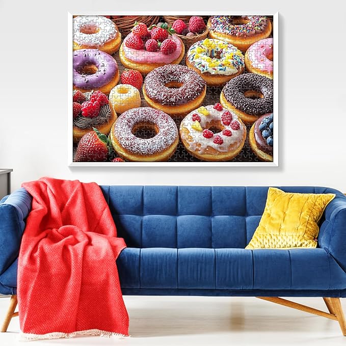 500 Piece Puzzle for Adults, Donut Jigsaw Puzzles, Youths Favorite Foods Puzzles 500 Pieces, Birthday and Barious Holiday Party for Family Kids and Adults, Funny Puzzle, 20.5x15 in