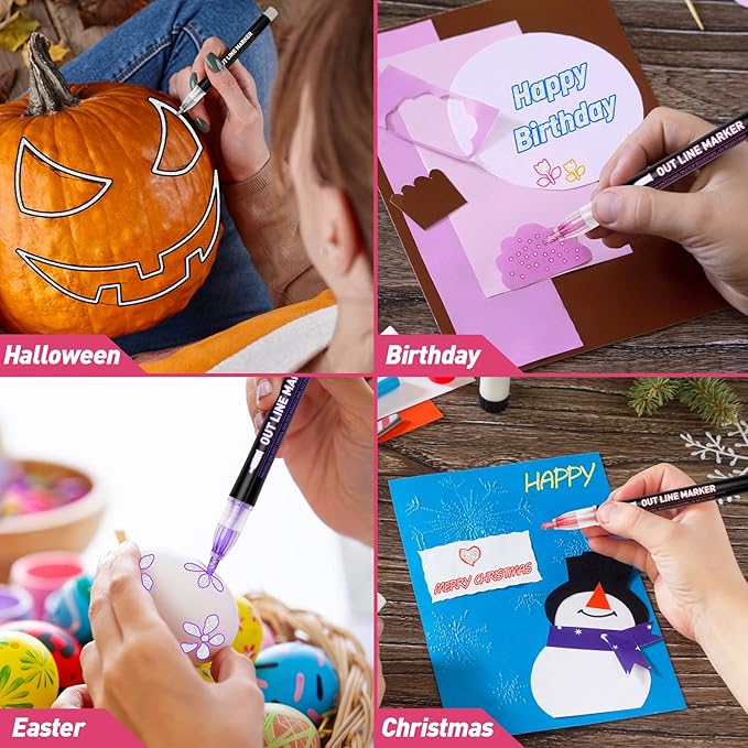 Teen Girl Gifts Trendy Stuff, 24 Shimmer Markers Outline Glitter Pens, Arts Crafts Kids Ages 8-12, Art Supplies for Kids 9-12, 8 Year Old Girl Birthday Gifts for 10 Year Old Girls