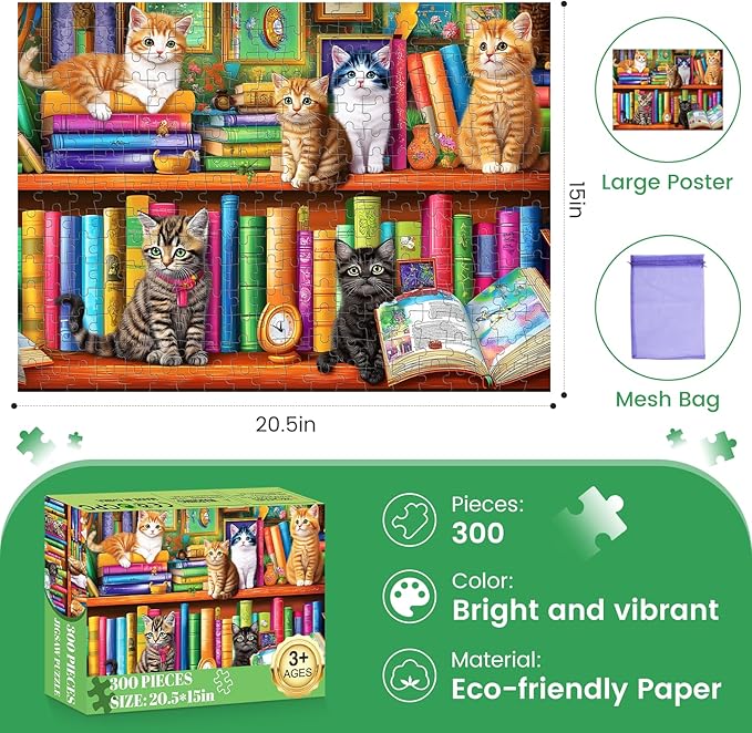 300 Piece Puzzles for Adults,Jigsaw Puzzles 300 Pieces Cat Aniamls Puzzle 300 Pieces Adult Jigsaw Puzzle Games Funny Puzzles for Adult Kids Senior Challenging Family Games Gift Toy