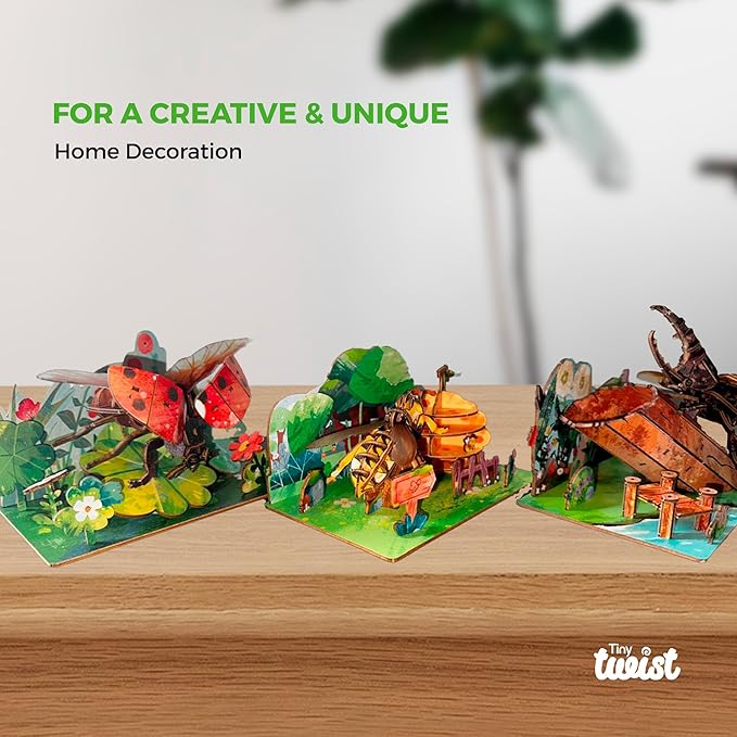 3D Wooden Puzzle for Adults, Garden Insects Collection, Educational DIY, Ladybug, Bees and Dynastes Models (Dynastes)