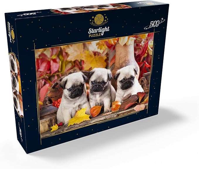 MyPuzzle Pug Puppies - Premium 500 Piece Jigsaw Puzzle - Made in USA
