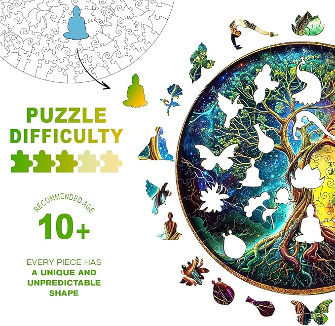 Jigsaw Puzzles, Wooden Puzzles for Adults - 280pcs Unique Shaped Wooden Adult Puzzles, Christmas Creative Gifts for Adults, Aurora Tree of Life Puzzle 13.4 * 13.4in
