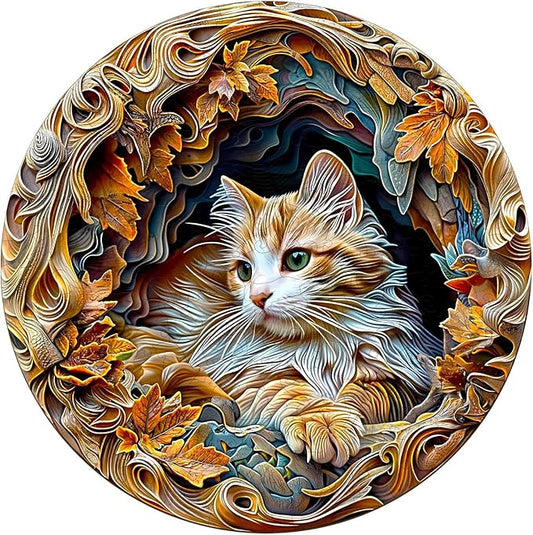 Wooden Puzzles for Adults, Wooden Jigsaw Puzzles for Adults Kids, 3D Vision Effect-3D Cat Unique Shaped Wood Puzzles Adult, Creative Birthday Gifts for Friends Family Game(13.4 * 13.4in 300pcs)